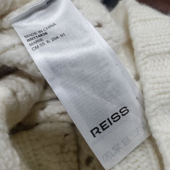 Reiss Ivory Wool Cashmere Cropped Boho married Cable Knit Sweater Women's Large - Picture 11 of 15